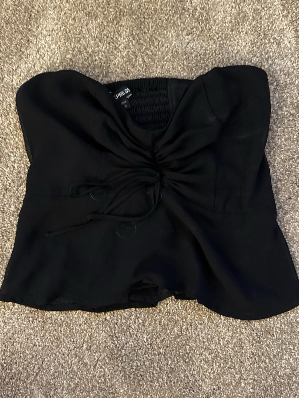 Express Black Strapless Ruched Tie Front Top